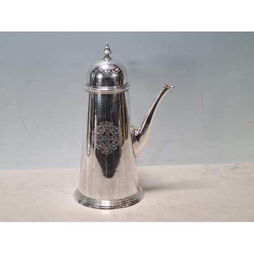 110 - A George II side handled silver Coffee Pot of straight tapering form having domed lid with acorn fin... 