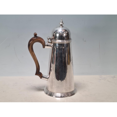 110 - A George II side handled silver Coffee Pot of straight tapering form having domed lid with acorn fin... 