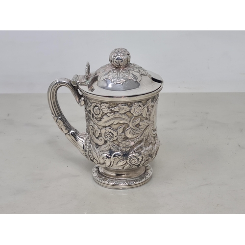 113 - A Georgian Scottish silver Mustard Pot with floral embossing on pedestal base, Glasgow Hallmarks, ma... 