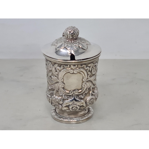 113 - A Georgian Scottish silver Mustard Pot with floral embossing on pedestal base, Glasgow Hallmarks, ma... 