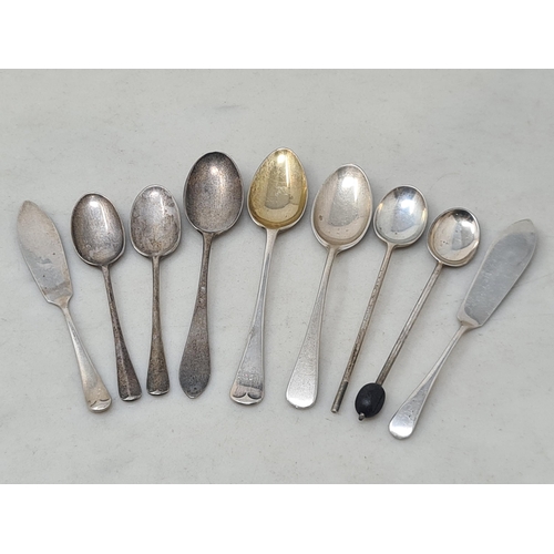 73 - Seven various Tea and Coffee Spoons and two Butter Knives, 88gms