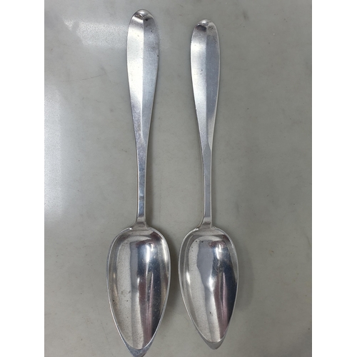 96 - A pair of French silver Table Spoons engraved initials U.D, marked D and a dagger, 115gms