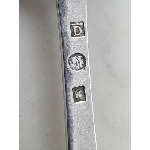 96 - A pair of French silver Table Spoons engraved initials U.D, marked D and a dagger, 115gms
