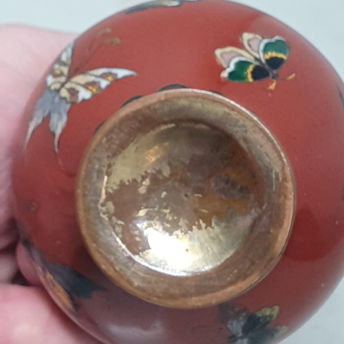 A Japanese cloisonne small club shape Vase finely decorated butterflies ...