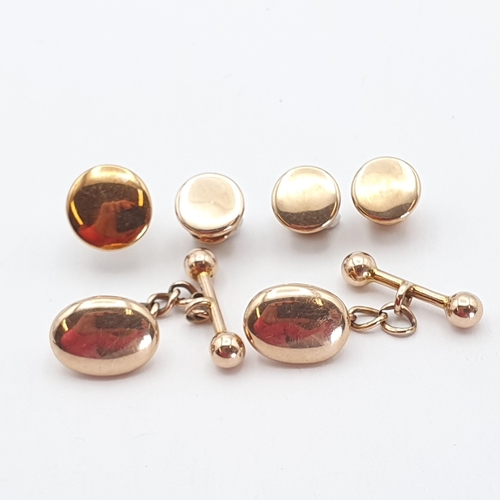 276 - A pair of antique Oval Cufflinks with bar links and four shirt studs, unmarked but XRF indicates 9ct... 