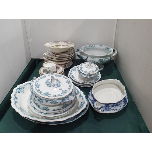 514 - A quantity of Johnson Brothers Dinnerware, a two-handled Tureen, A/F, two glass Decanters, a Carafe ... 