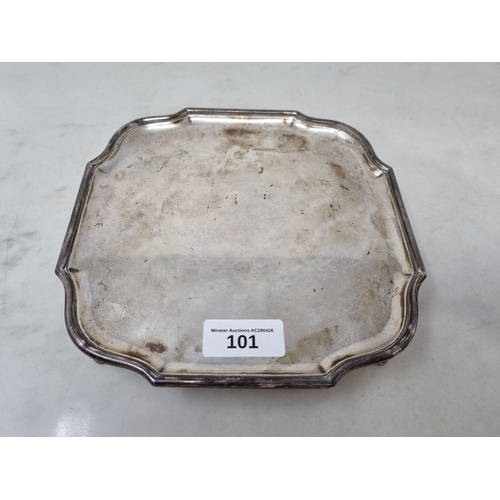 101 - A George V silver square Salver on four hoof feet, London 1923, 6 3/4in, 332gms