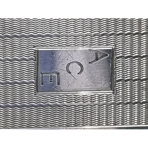 107 - Six George VI silver triangular Napkin Rings with engine turning and engraved initials, Birmingham 1... 