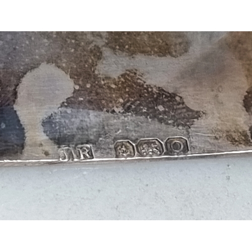 107 - Six George VI silver triangular Napkin Rings with engine turning and engraved initials, Birmingham 1... 