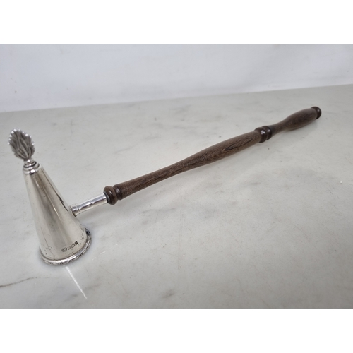 83 - An Elizabeth II silver Candle Snuffer with turned wooden handle, Birmingham 1970
