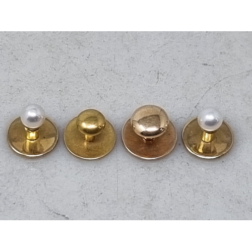 89 - Two pair of Studs, one plain, one set pearls, 5.2gms