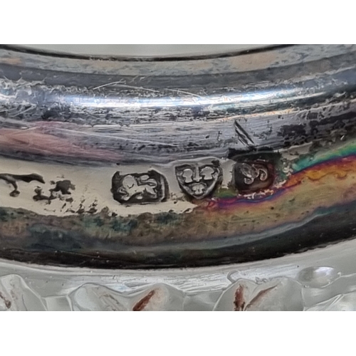 92 - Two Edward VII silver mounted glass Salts, a spare Rim, and two Spoons, Chester 1907, in case, and a... 