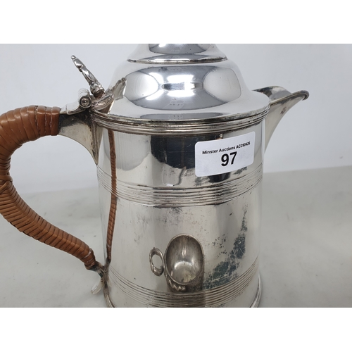 97 - A Continental white metal circular Wine Taster with serpent handle, and a plated Wine Jug with domed... 