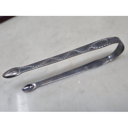 98 - A Victorian silver Christening Spoon and Fork, London 1855, in case, and a pair of Georgian silver b... 