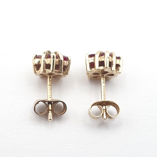 234 - A pair of Ruby and Diamond Cluster Earrings in 9ct gold, approx 1.8gms