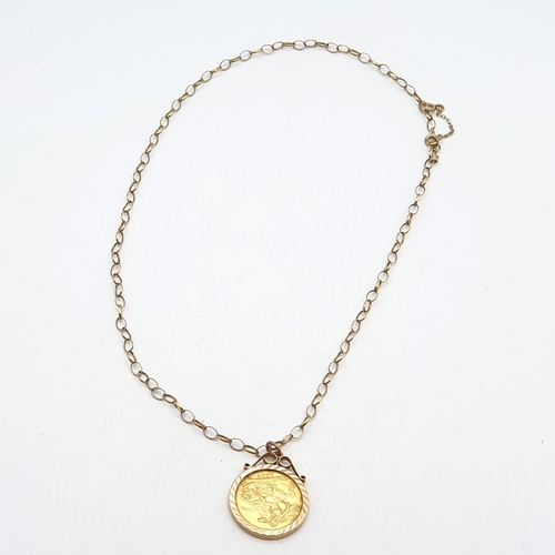 236 - A 1967 QEII Sovereign in 9ct gold Pendant Mount on a 9ct gold open link Belcher Chain, approx 13.8gm... 