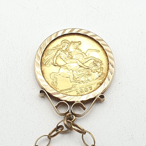 236 - A 1967 QEII Sovereign in 9ct gold Pendant Mount on a 9ct gold open link Belcher Chain, approx 13.8gm... 