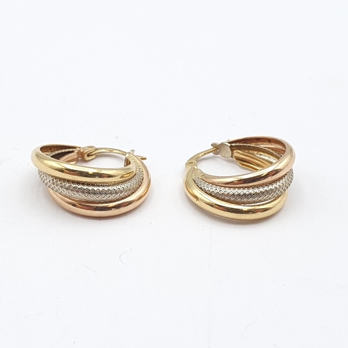 243 - A pair of three colour gold metal Hoop Earrings stamped 750, 29mm diameter, approx 3.9gms