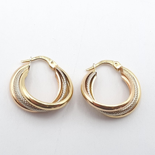 243 - A pair of three colour gold metal Hoop Earrings stamped 750, 29mm diameter, approx 3.9gms