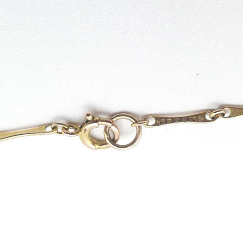 253 - An antique revival necklace set turquoise between split pearls suspending three drops each set baroq... 