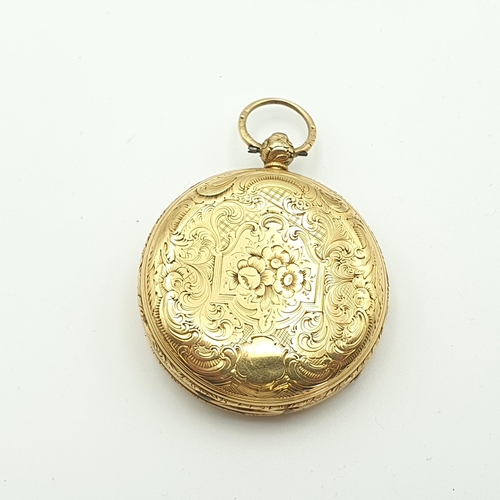 259 - A Victorian 18ct gold cased open faced Pocket Watch the floral engraved dial with Roman numerals in ... 