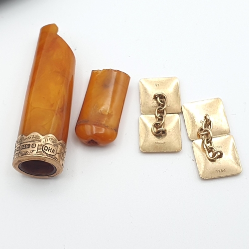 261 - A pair of square 9ct gold Cufflinks, approx 4.2gms, two pairs of 18ct gold Dress Studs, approx 3.2gm... 
