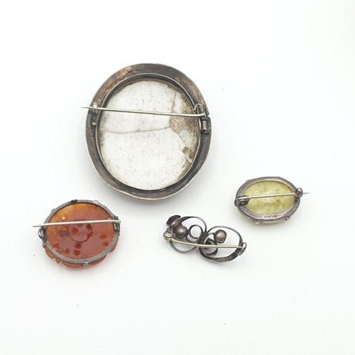 263 - A hinged Bangle with engraving to front marked Sterling silver, Coin Brooch, Agate Brooch, ceramic B... 