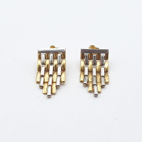 274 - A pair of yellow and white metal link Earrings stamped 750, 28mm drop, approx 7.4gms