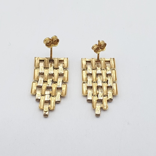 274 - A pair of yellow and white metal link Earrings stamped 750, 28mm drop, approx 7.4gms