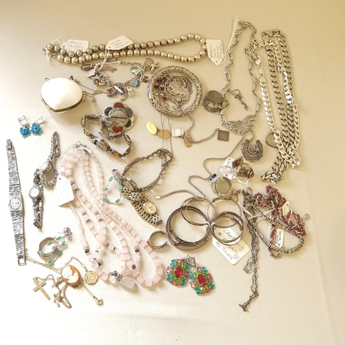 288 - A collection of silver and other Jewellery, rose quartz Beads, clam shell Purse etc