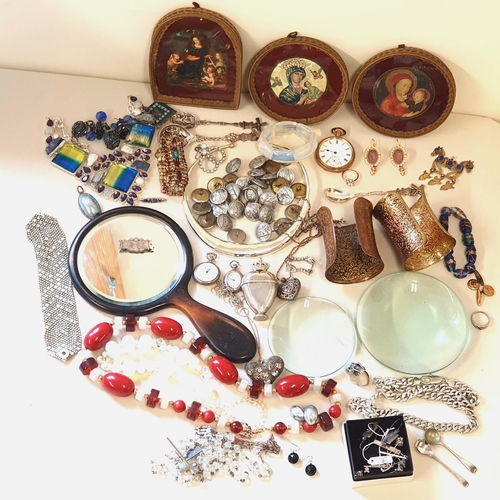 290 - A collection of Costume Jewellery, Hand Mirror, military Buttons etc