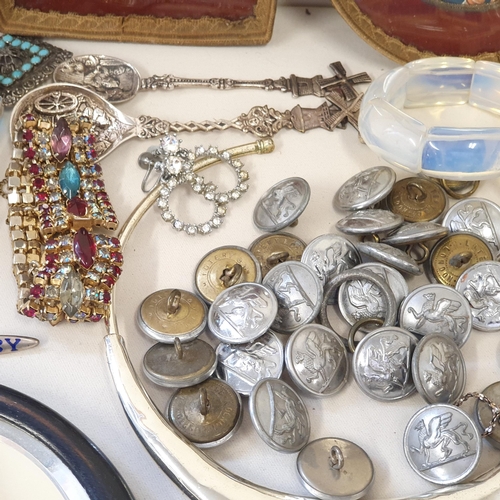 290 - A collection of Costume Jewellery, Hand Mirror, military Buttons etc