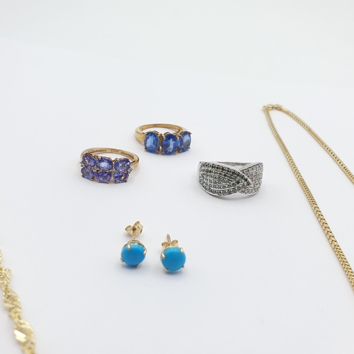 300 - A collection of 9ct gold Jewellery, some of it gem-set, Chains, Rings, Earrings approx 18.5gms