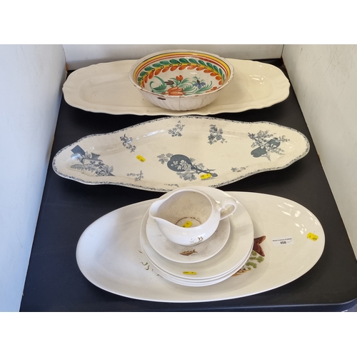 458 - A French Regence oval Dish, a Crown Devon oval Dish decorated fish, another fish Dish, and a Contine... 