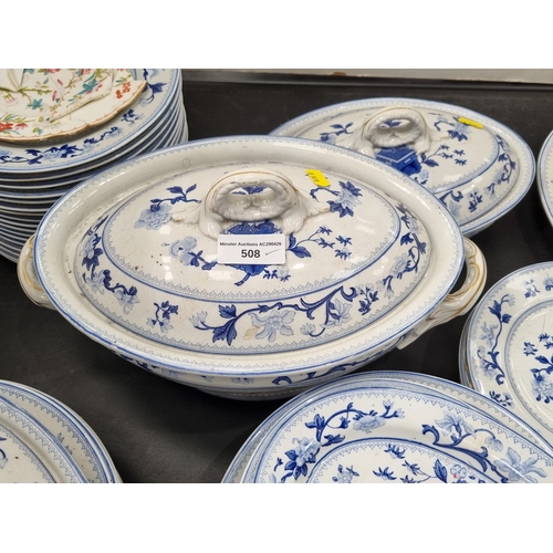 508 - A large Royal Worcester Dinner Service decorated jardinieres with flowers in blue and white, some A/... 