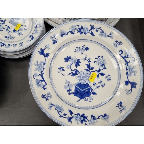 508 - A large Royal Worcester Dinner Service decorated jardinieres with flowers in blue and white, some A/... 