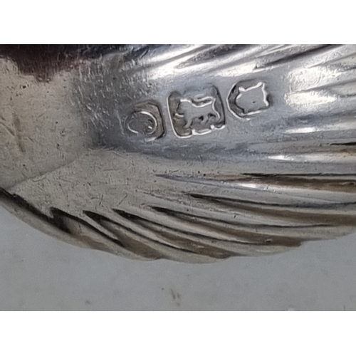 53 - One dozen Victorian silver Teaspoons with shell bowls and a pair of Sugar Tongs, London 1898, in cas... 