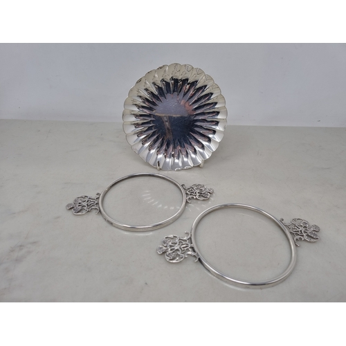 60 - Two Victorian silver Porringer Mounts with pierced cherub handles, London 1897, and a sterling silve... 