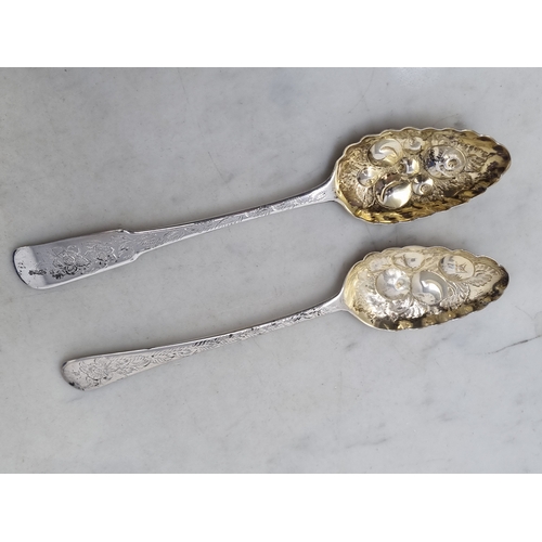 77 - Two George III silver Fruit Spoons with berry embossed gilt bowls, London 1811 & Edinburgh 1817,  11... 