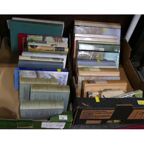 195 - Two boxes of books of Country Sporting interest including birds, hunting etc