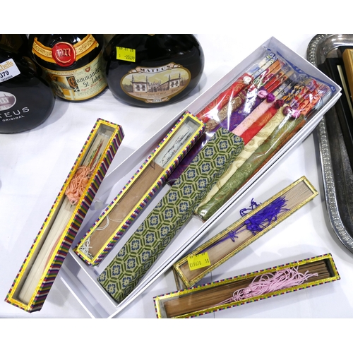 380 - Collection of oriental fans and gift bag and chopsticks