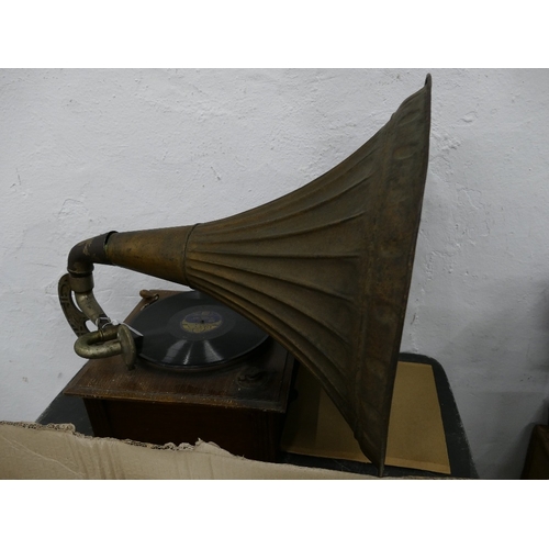 119 - Antique gramophone with metal horn by Excellent Sound Box