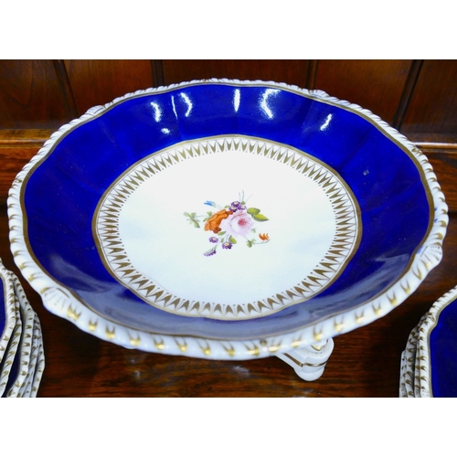 15 - Bloor Davy floral patterned dessert service, blue and gilt edging