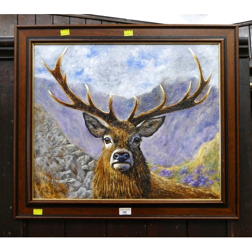 258 - Geoffrey Sullivan picture of stag in heavy wooden frame