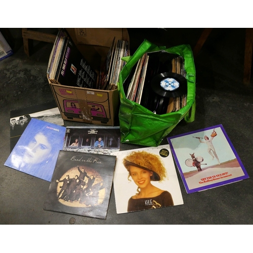 300 - Box and bag of vinyl LP's and singles including Elvis, John Denver etc