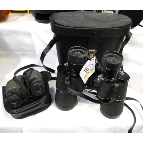 333 - Pair of Mark Scheffel 10 x 30 x 50 binoculars in case and smaller set of binoculars