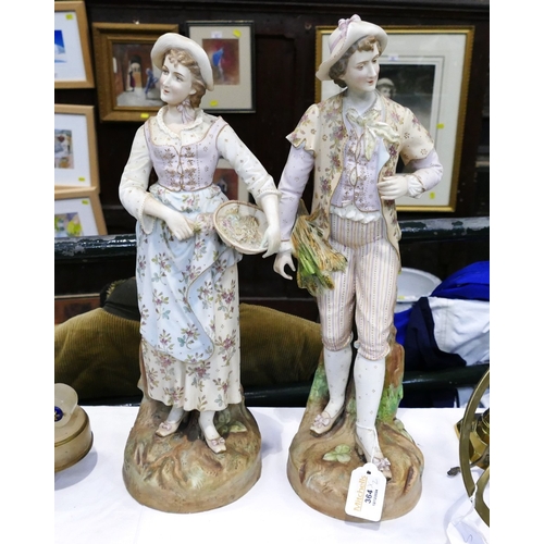 364 - Pair of continental porcelain figures with indistinct marks to base