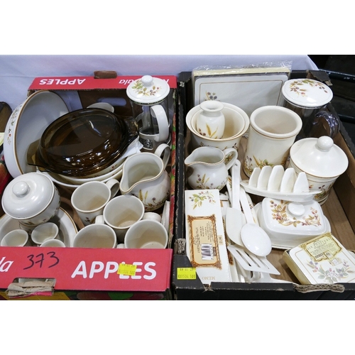 373 - Two boxes of Marks and Spencer's St Michael harvest patterned kitchenware including mugs, cooking di... 