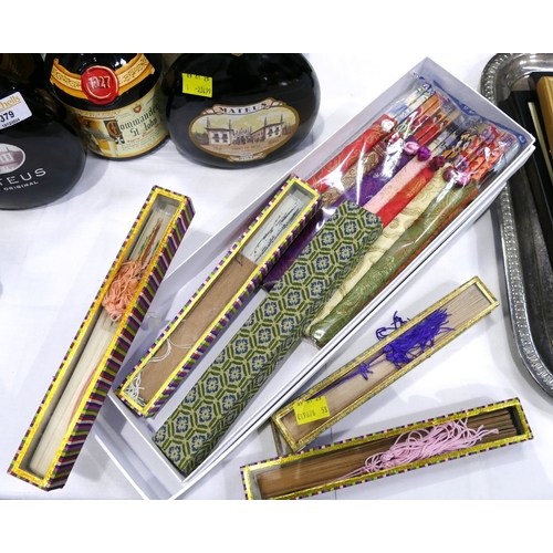 380 - Collection of oriental fans and gift bag and chopsticks