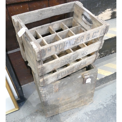 74 - Two antique wooden wine crates, one WM Younger & Co., Edinburgh